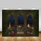 Рождественский фон для фотосъемки с окном Рождественский подарок зеленый сено зимний портретный фон для фотостудии декор для детского дня рождения