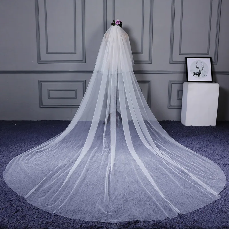 

New Arrival Soft Tulle White Ivory Cathedral Wedding Veils Long Cut Edge Braut schleier Bridal Veil Velo de novia bordado