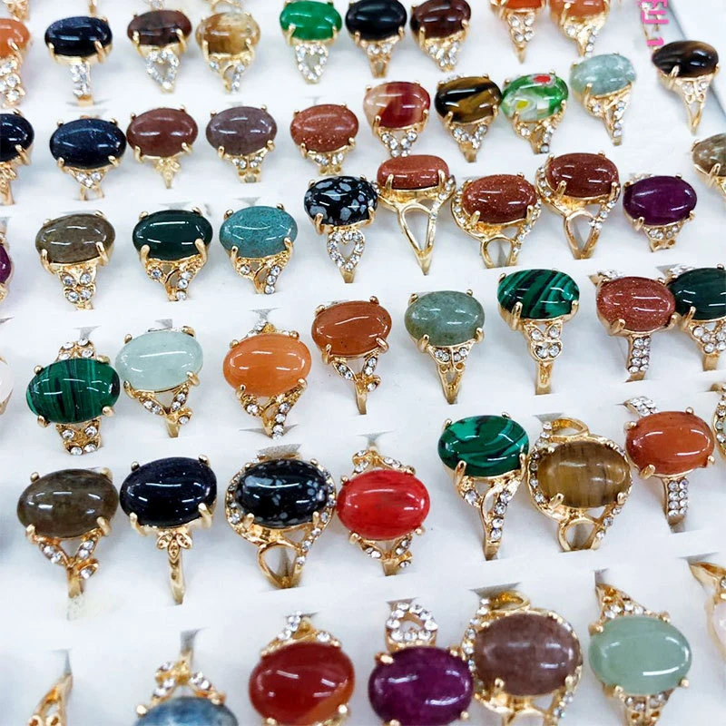 

20PCS Swan Egg-shaped Natural Stone Ring Fashion Party Ladies Wedding Ring Boutique Jewelry