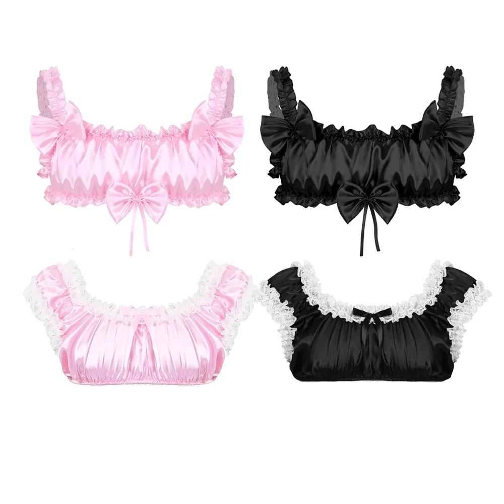 Iiniim Мужское нижнее белье SISSY экзотические майки гладкие мягкие атласные гофрированные оборки эластичные Широкие бретельки без спинки бюстгальтер без косточек Топ
