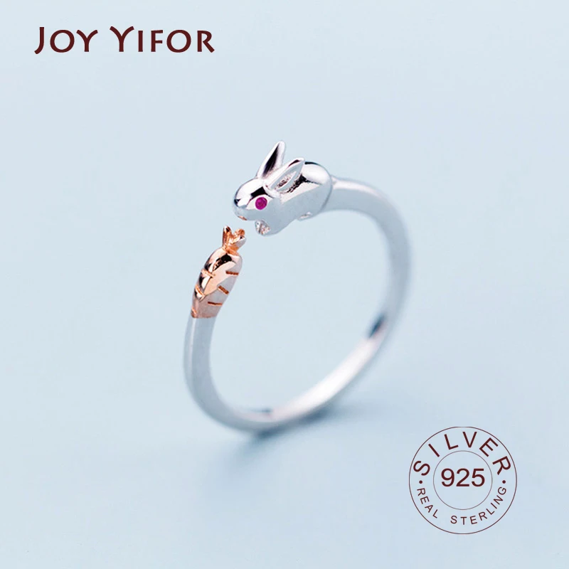 

Genuine 925 Sterling Silver rabbit carrot Wedding Rings for Women Minimalist Thin Circle Gem Rings Jewelry Carving S925