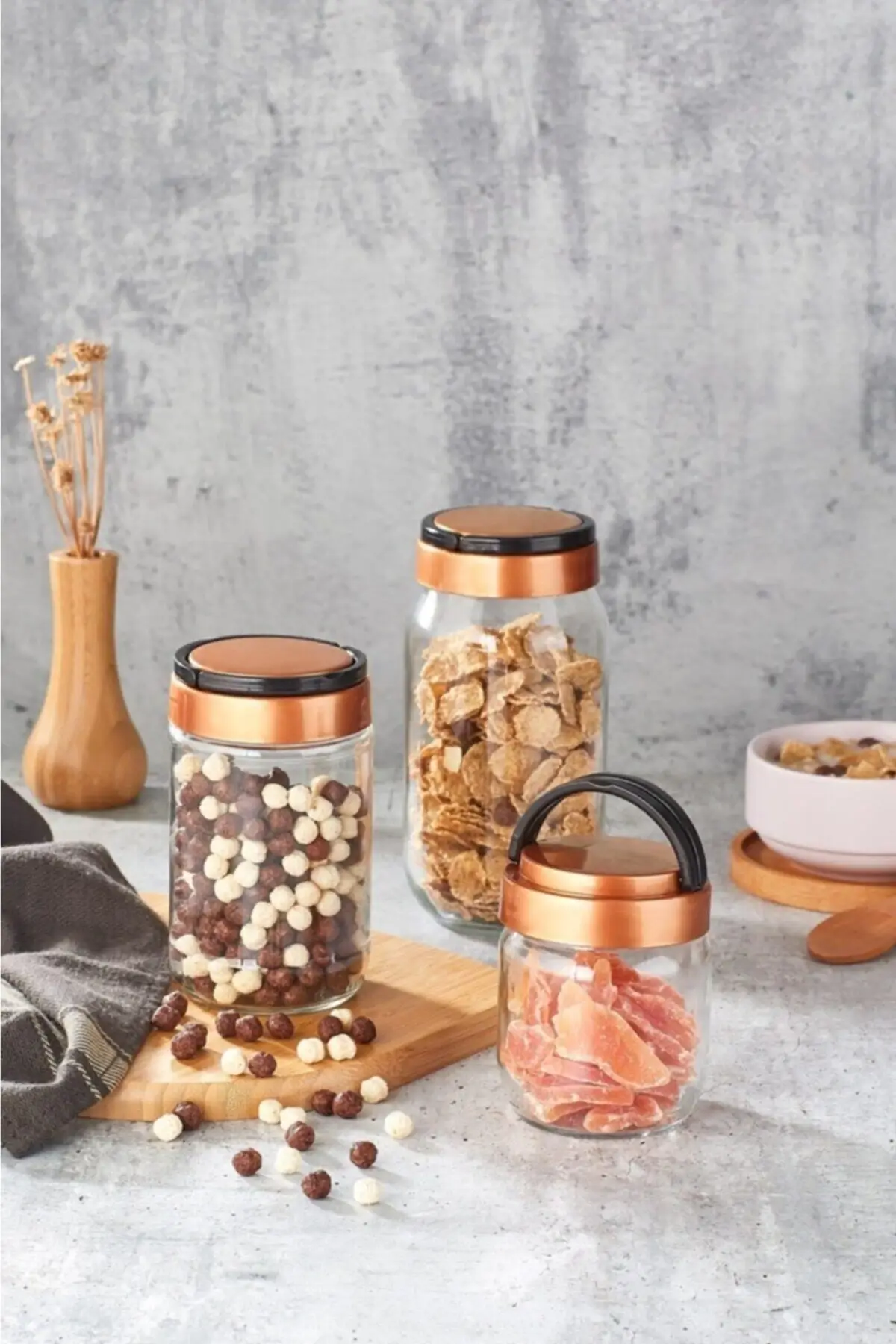 

Storage Glass Jar Set 3 pcs kitchen tools spice storage and decoration elegant and quality light