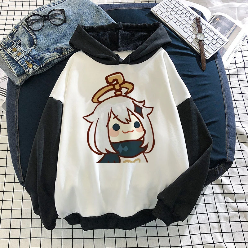 

Loose Warm Oversized Sweatshirt Harajuku Cute Game Genshin Impact Paimon Pattern Print Hoodies Pullover Tops Hooded Long Sleeve