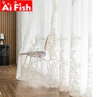 Роскошные вышитые тюлевые шторы для гостиной, свадьбы, прозрачная золотая нить, Нежный белый трехмерный рельефный вуаль M201-5