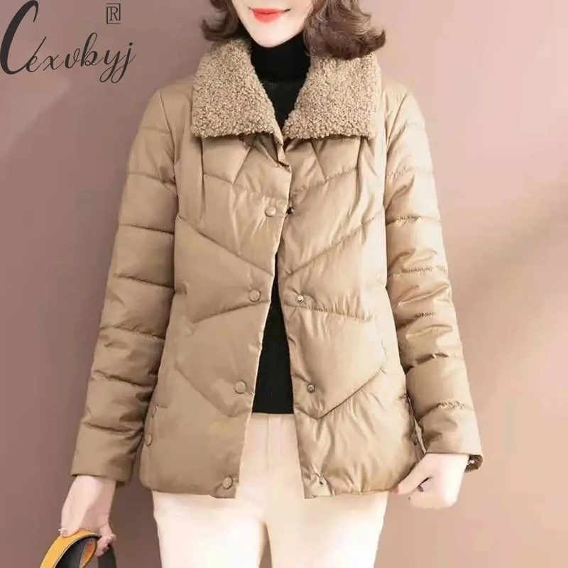 M-4XL Women's Autumn Winter Parkas 2021 New Solid Thick Down Cotton Vintage Jacket Large Size Mom Coat Fashion Buttons Outwear