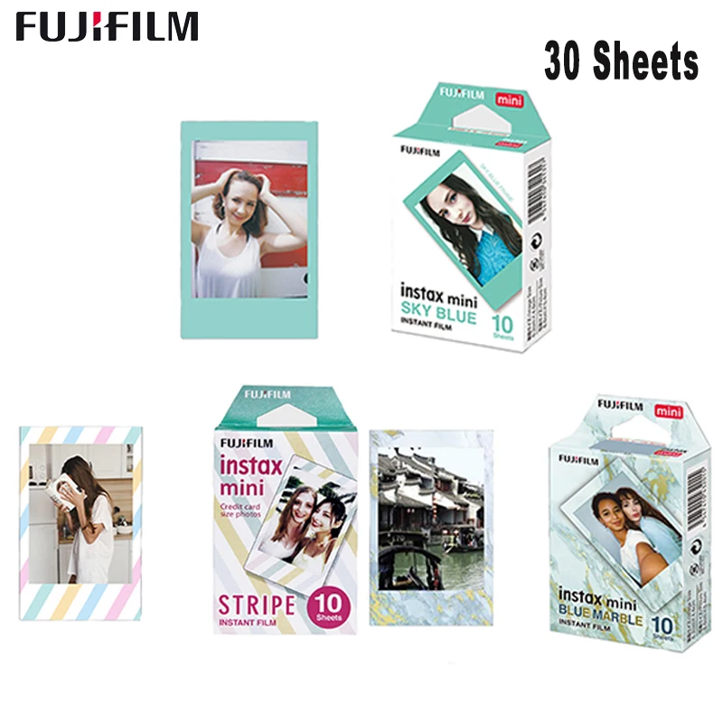 

Пленка Fujifilm Instax Mini 8 для фотокамеры, 30 листов, 3 упаковки, синий мрамор/полоса/небесно-голубой для Fuji Instant Mini 7, 8, 25, 50s, 90, 300