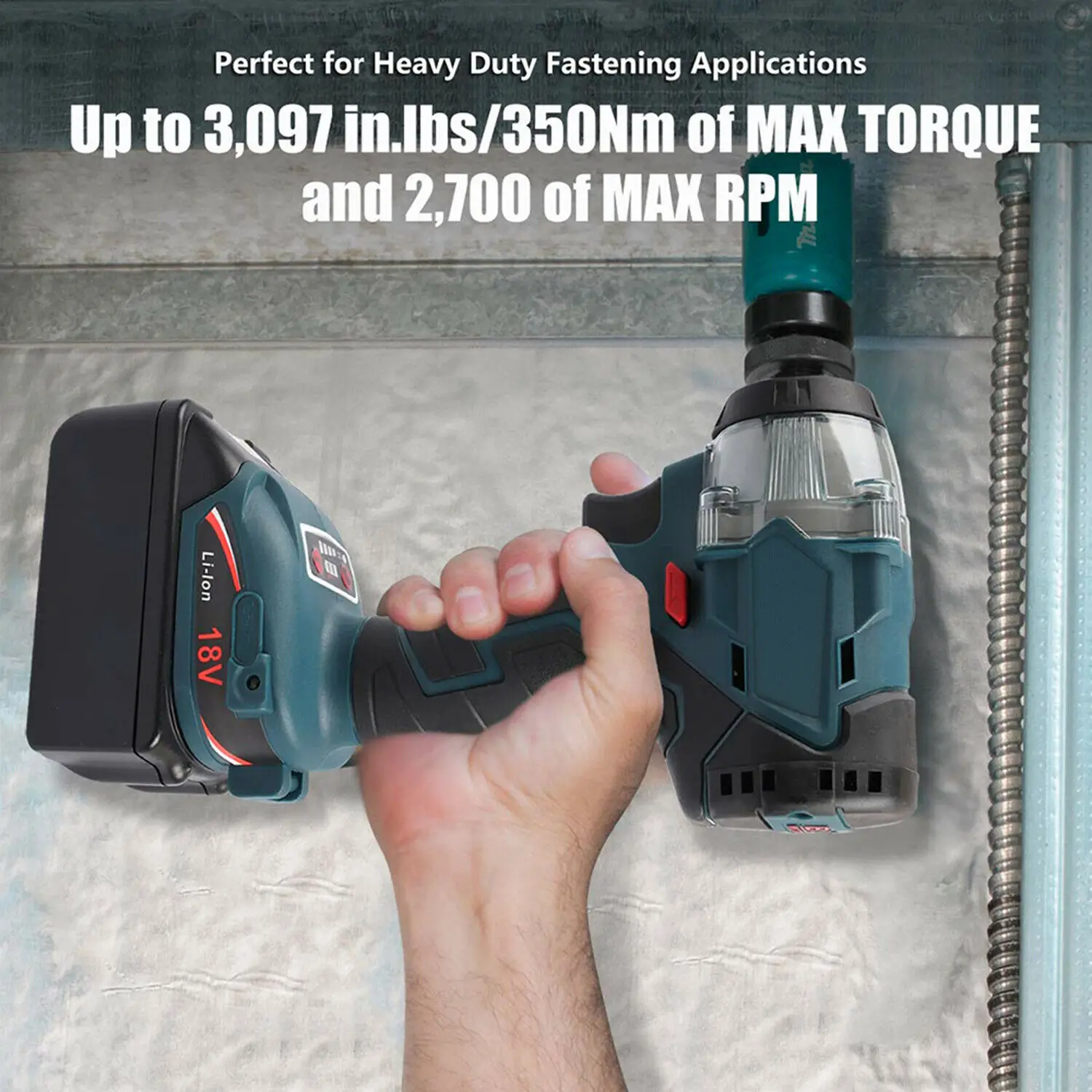 

WAKYME 18V Electric Brushless Impact Wrench 1/2 Socket Wrench Power Tool With Rechargeable Makita BL1860 Battery