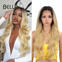 bella cosplay wig synthetic lace front wig with baby hair body wave blonde rainbow pink heat resistant wig for women cosplay