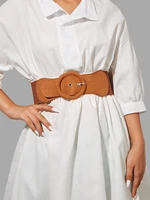 2021 fashion retro simple and versatile single row round buckle pin buckle suede camel wide belt