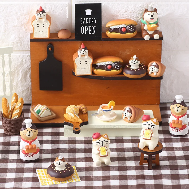 

KawaiiCartoon Animals Cat Figurine Model Simulation Food Bread Resin Crafts Micro Landscape Ornament Home Decor Accessories Gift