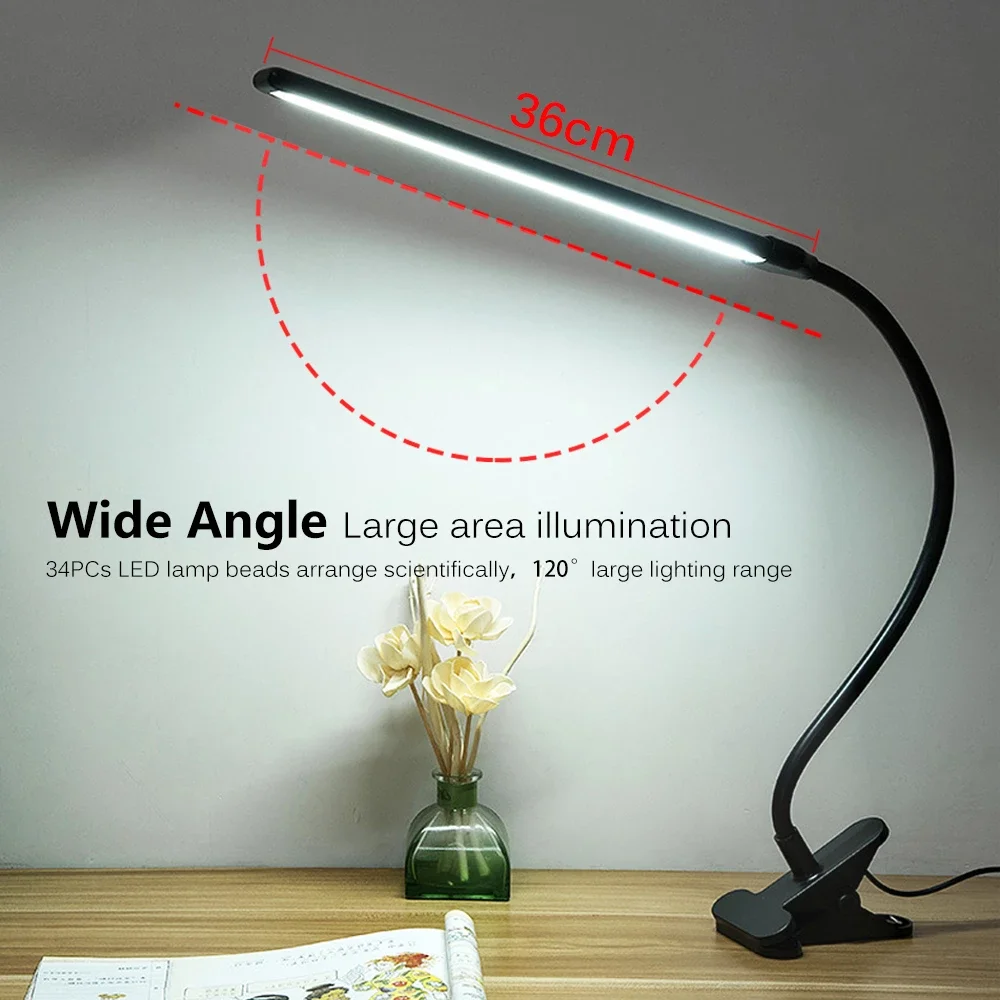 LED 360° Folding Clamp Desk Lamp Eye Protection Rechargeable Table Clip On Light For Bed Reading Working And Computers | Лампы и