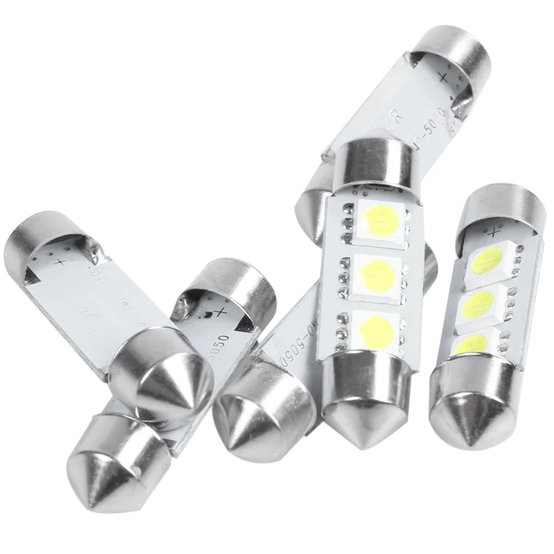 Белые 36 мм автомобильные лампы 5050 SMD 3 LED Festoon e Lights Fuse 12V DC 6 штук | Автомобили и
