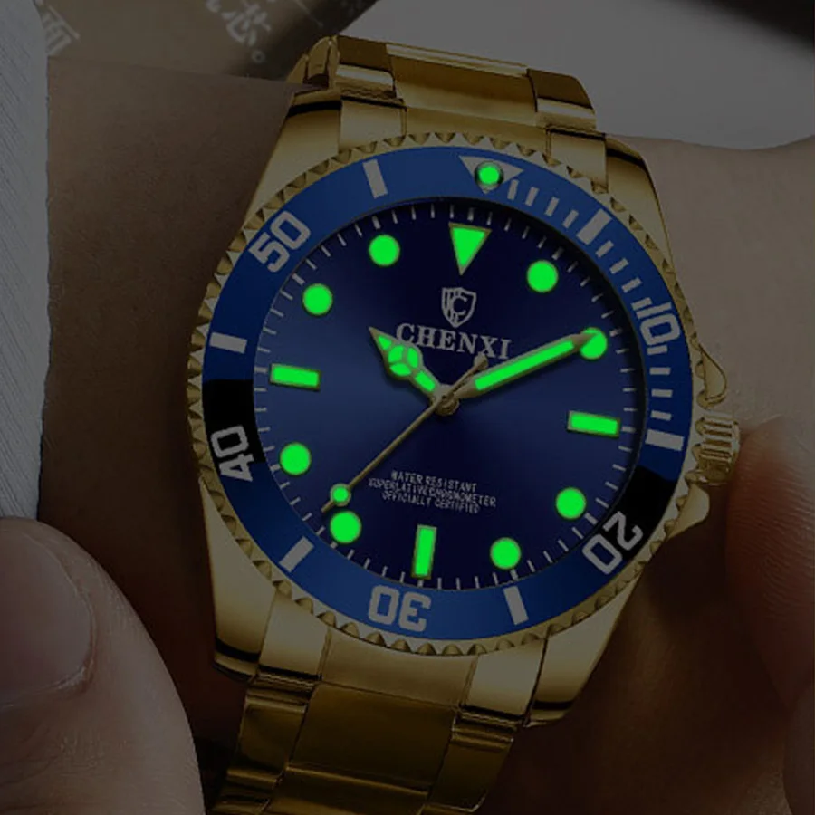 CHENXI роскошные золотые мужские часы зеленые наручные для мужчин RX повседневные