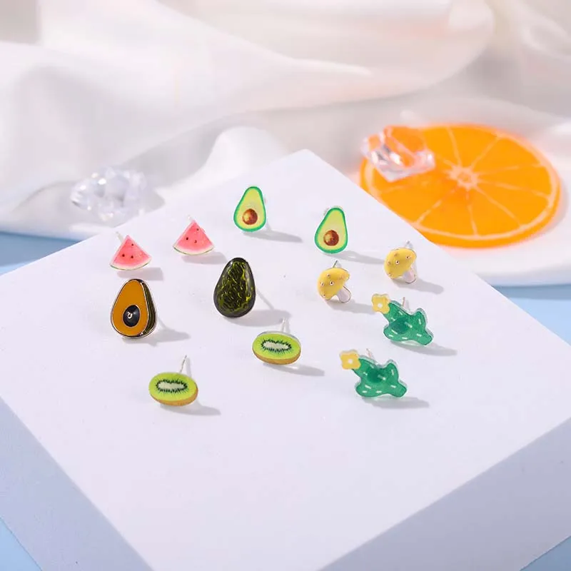 

INS Refreshing Stud Earrings Watermelon Kiwi Fruit Series Cute Sweet Simple and Compact Exquisite Earrings Gift for Friends