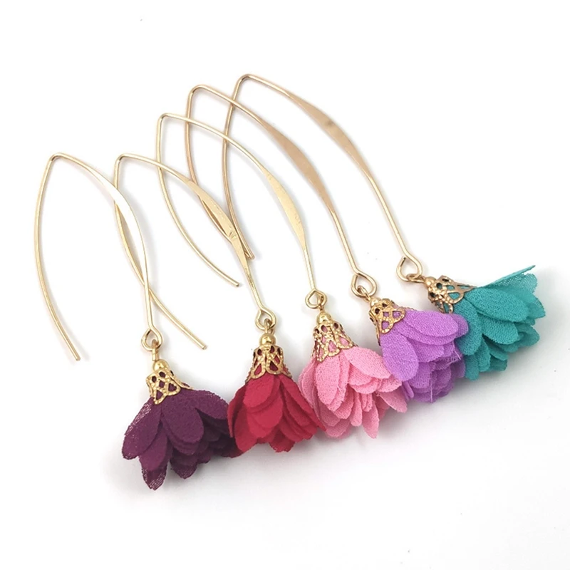 Женские серьги подвески богемные длинные с цветком и кисточками очаровательные