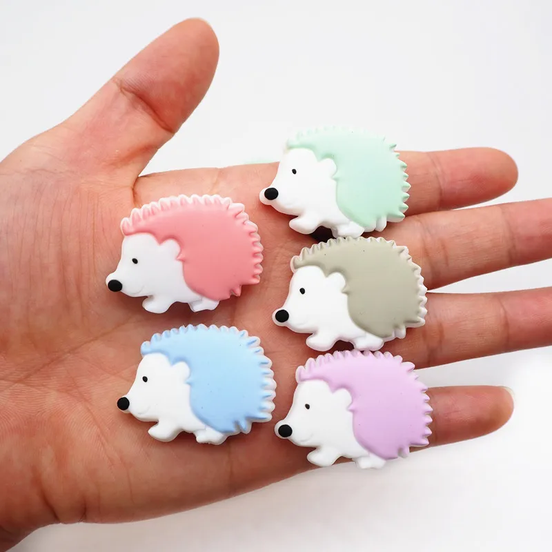 Chenkai 10PCS Hedgehog Silicone Teether Beads DIY Animal Cartoon Baby Chewing Pacifier Dummy Sensory Jewelry Toy Making Beads