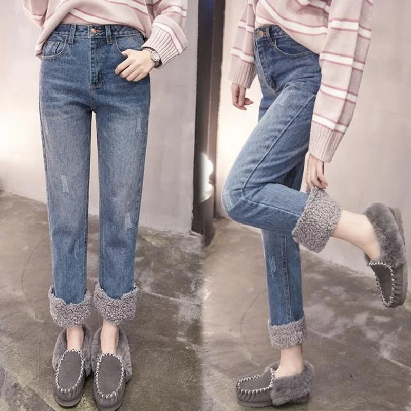 

Warm Plus Size Winter Jeans for Women Female High Waist Skinny Thick Casual Trousers Stretch Plus Velvet Denim Pants Y398