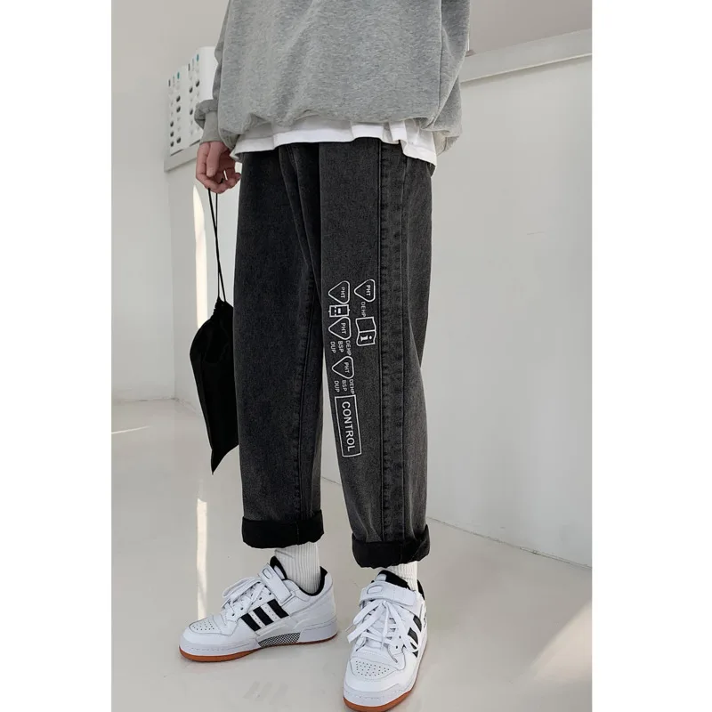 Весна-Осень 2020 новые молодежные мужские прямые вымытые свободные джинсы с