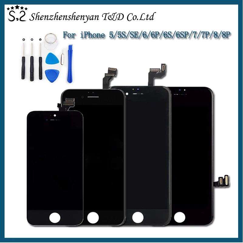 

ЖК-дисплей AAA +++, белый и черный для iPhone 5/5S/SE/6/6P/6S/6SP/7/7P/8/8P, Замена сенсорного экрана + Инструменты + ТПУ