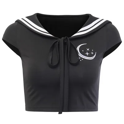 Женская футболка с коротким рукавом летняя и осенняя готическая Черная в стиле