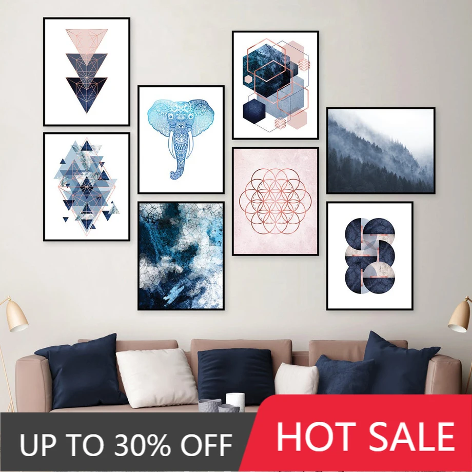 Абстрактный геометрический слон гора настенная Картина на холсте скандинавские