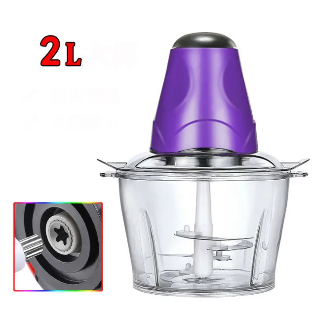 2L (Purple) Портативный блендер 2L Электрический кухонный измельчитель еды Мясорубка многофункциональный бытовой кухонный комбайн для мяса - Цвет: 2L (Purple)