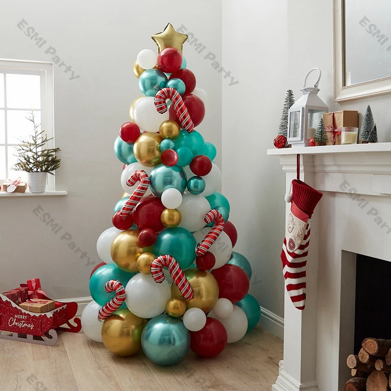 Guirnalda de globos para decoraci&oacute;n navide&ntilde;a, cadena de 114 piezas para decoraci&oacute;n de Navidad, &aacute;rbol de Navidad artesanal, verde, perla, verde oscuro, 2022 piezas-0