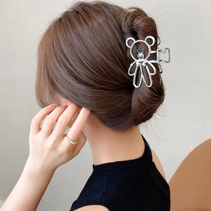 Металлические полые заколки для волос в виде милых животных медведей кошек