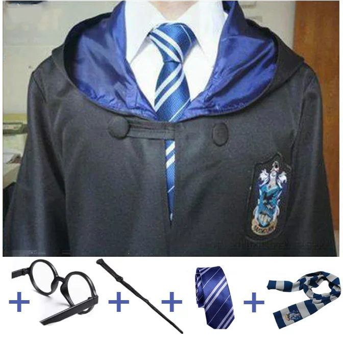 Ravenclaw Full Set Карнавальный костюм; халат; плащ с галстуком-шарфом; Ravenclaw Gryffindor Hufflepuff Slytherin для взрослых и детей; костюм Харриса - Цвет: Ravenclaw Full Set