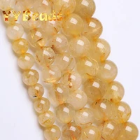 5a quality natural gold rutilated quartz crystals stone round loose spacer beads for jewelry making diy bracelets 4 6 8 10 12mm