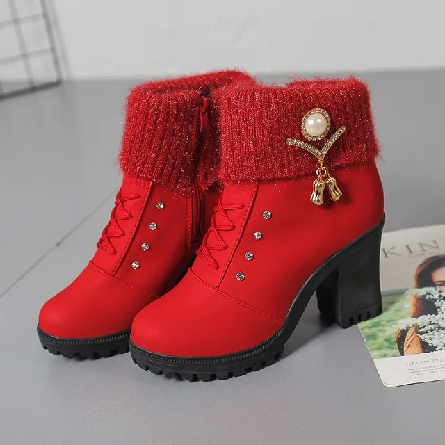 Ботильоны Женские теплые плюшевые зимние ботинки Зимние со шнуровкой Модные