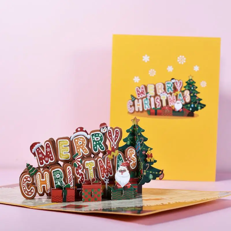 

Трехмерная Рождественская Поздравительная открытка с объемным рисунком, складная творческая Праздничная поздравительная открытка ручной...