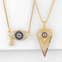 colorful zircon hip hop triangle evil eye necklace for women hollow blue greek eye charm gold plated chain lucky jewelry present