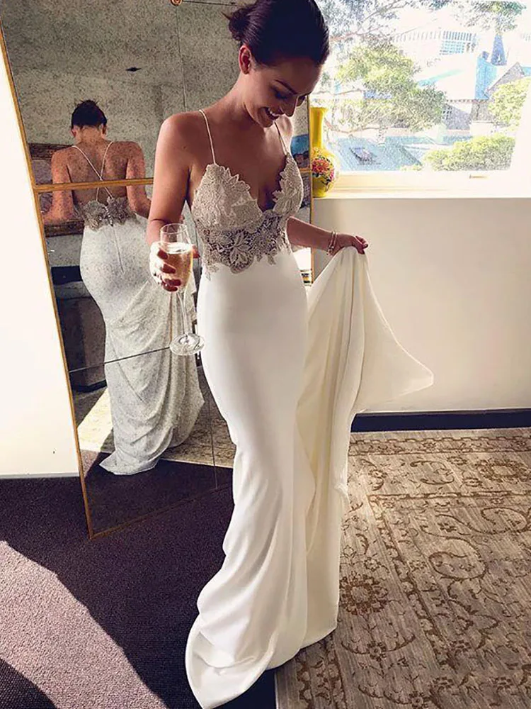 Слоновая кость LORIE Русалка свадебное платье мягкий Атлас Vestidos de novia винтажное кружевное свадебное платье на тонких бретельках Свадебные платья - Цвет: Слоновая кость