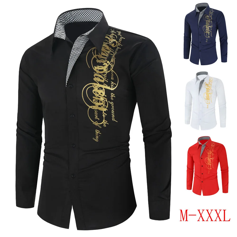 Рубашка мужская с длинным рукавом модная Всесезонная Повседневная на пуговицах