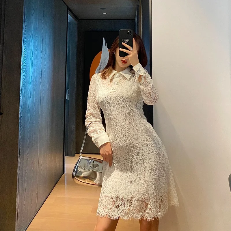 

Top Quality 2021 New Fashion Original Design Lace Silk Bohemian Notched Elegant Summer Party Club Women Dress