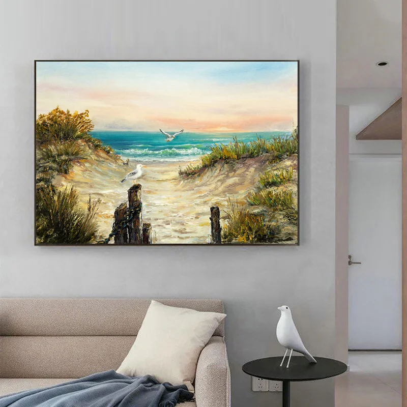 

Modern Abstract Printing Pictures Sunset Beach Sea Gull Hd ​Posters Sitting Room Adornment Wall Art Images