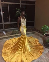 vestido de festa new arrivals yellow prom dresses gorgeous v neck sleeveless mermaid appliques vestidos de fiesta de noche