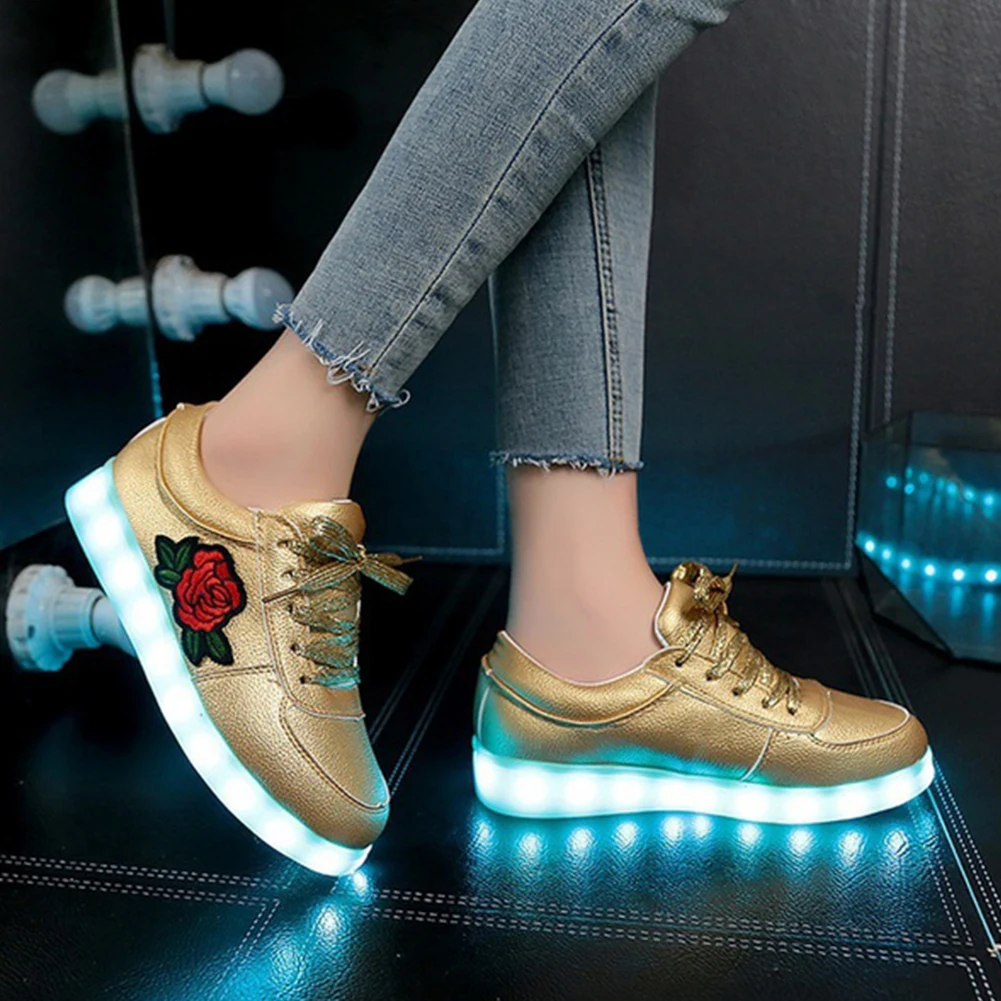 

LED Rose Shoes Fashion Rose Embroidery Pattern Sole LightingB Charging Comfortable Sneakers Shoes
