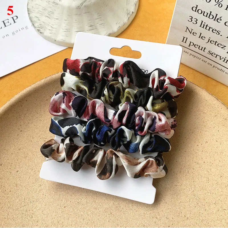 

5Pcs/Pack Hair Scrunchies Set Leopard Floral Print Women Elastic Hair Bands Rubber Band Girls Hair Ties Gum For Hair Accessories