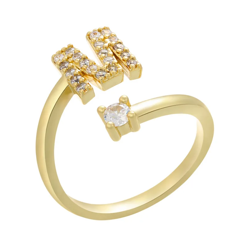 

New Design 26 Letters Ring Women Men Adjustable Opening Diamond Party Jewelry Wedding Girlfriend Birthday Gift Anillos Paired