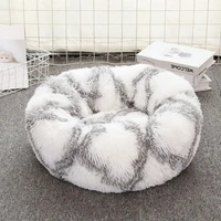 2021 cute round cat bed house soft long plush basket pet sleeping bag puppy cat cushion mat portable supplies bed