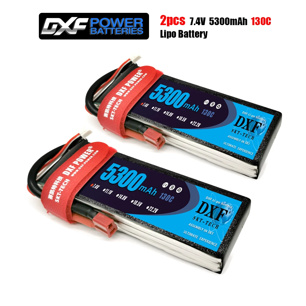 

DXF 2S 7.4V Lipo Battery 5300mah 130C-260C XT60 T Deans XT90 EC5 50C For Racing FPV Drone Airplanes Off-Road Car Boats