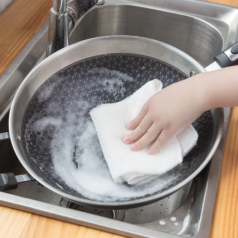 Бытовые бамбуковые волокна для посуды двухслойные утолщение мыть блюда кусок