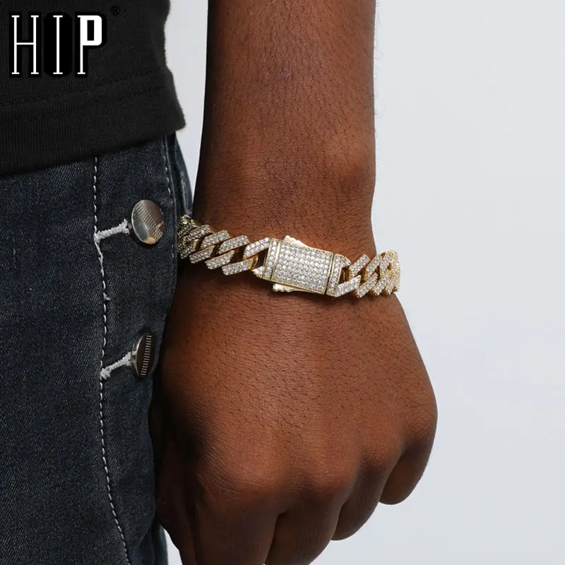 

Hip Hop 2 Row 14MM Heavy Prong Cuban Chain Iced Out AAA+ Zircon White Gold Color Bling Bracelet For Men Women Jewelry