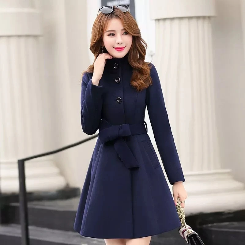 

2020 new women's jacket autumn and winter wear Korean fashion belt warm woolen blended slim women's elegant woolen jacket