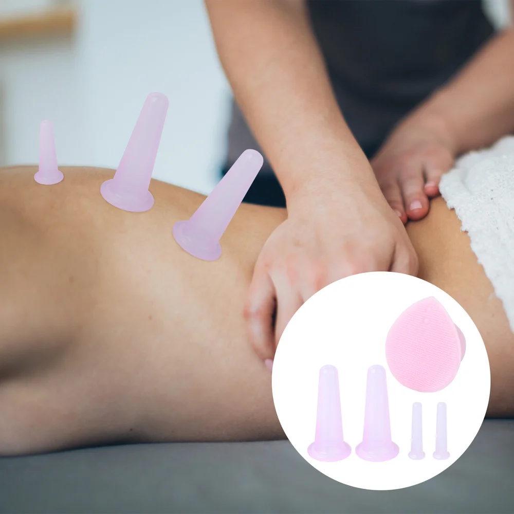 

5pcs Facial Cupping Kit Silicone Cupping Jar Vacuum Cans with Mini Cleaning Brush (Blue)