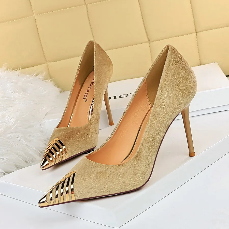 

BIGTREE Shoes Pointed Toe Woman Pumps Suede Women Shoes Stiletto Women Heels Office Shoes Fashion High Heels 9cm Heeled Shoes