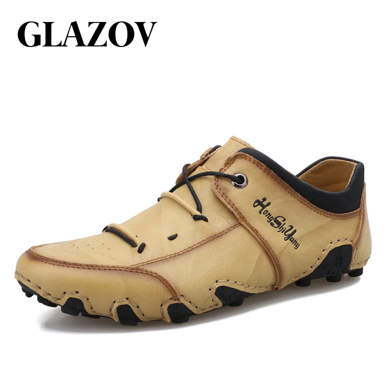 

GLAZOV Big Size 47 48 Footwear Summer 2021 Genuine leather Handmade Leather Vintage Men Shoes Casual Loafers Male Driver Soft