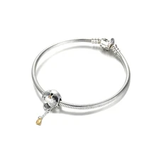 925 sterling silver cz white zircon two tone heart and golden lock pendant charm bracelet jewelry making for original pandora